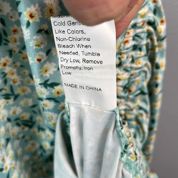 SHEIN Ditsy Floral Ruched Dress Light Teal Cutout Drawstrings Tied Spaghetti S - Picture 13 of 15